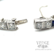 7" Antique diamond and sapphire hand engraved platinum bracelet. clasp