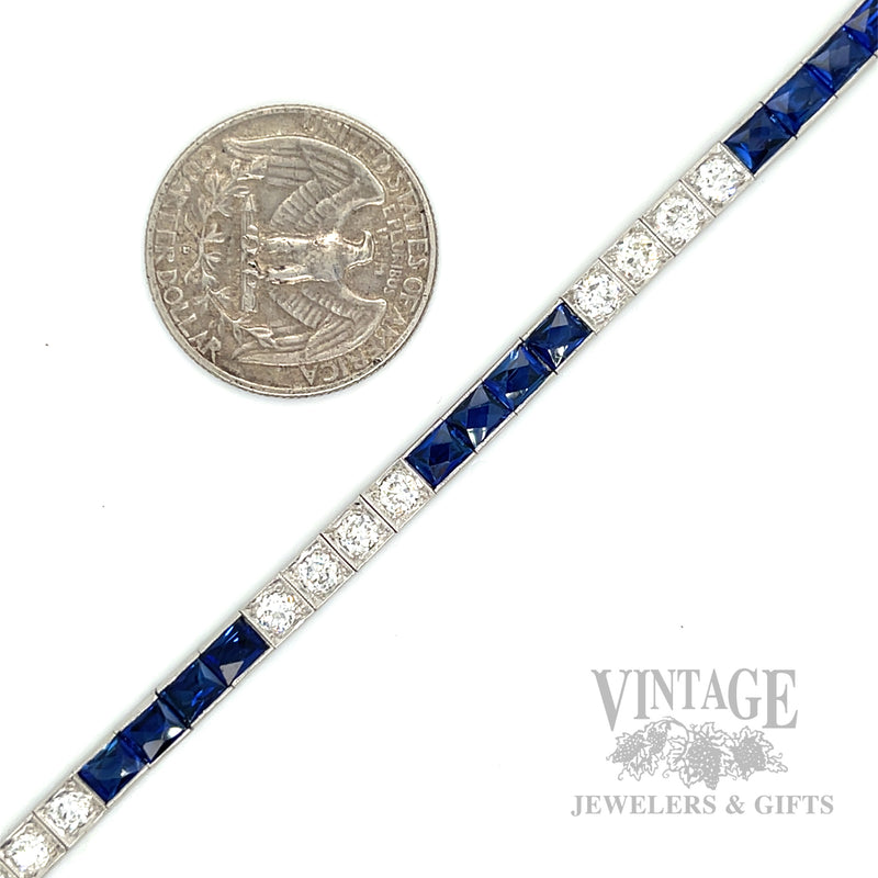 7" Antique diamond and sapphire hand engraved platinum bracelet. scale