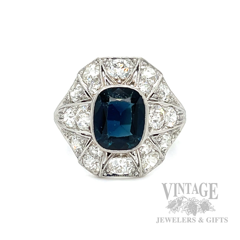 Antique sapphire and diamond platinum ring