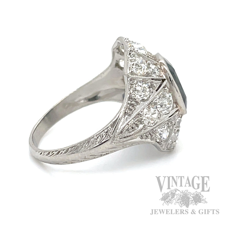 Antique sapphire and diamond platinum ring