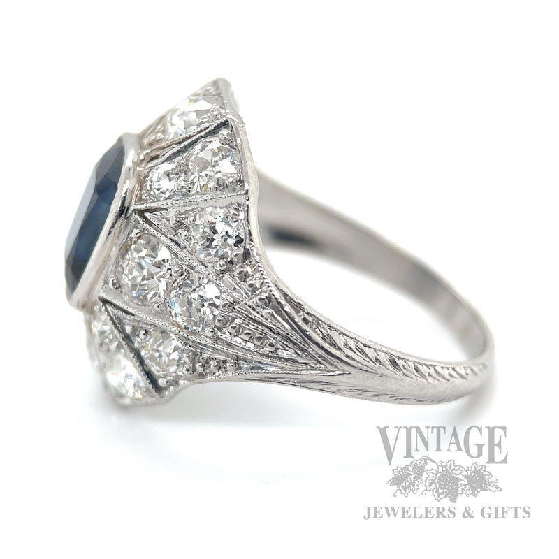 Antique sapphire and diamond platinum ring