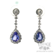 Tanzanite and diamond 14k white gold drop earrings