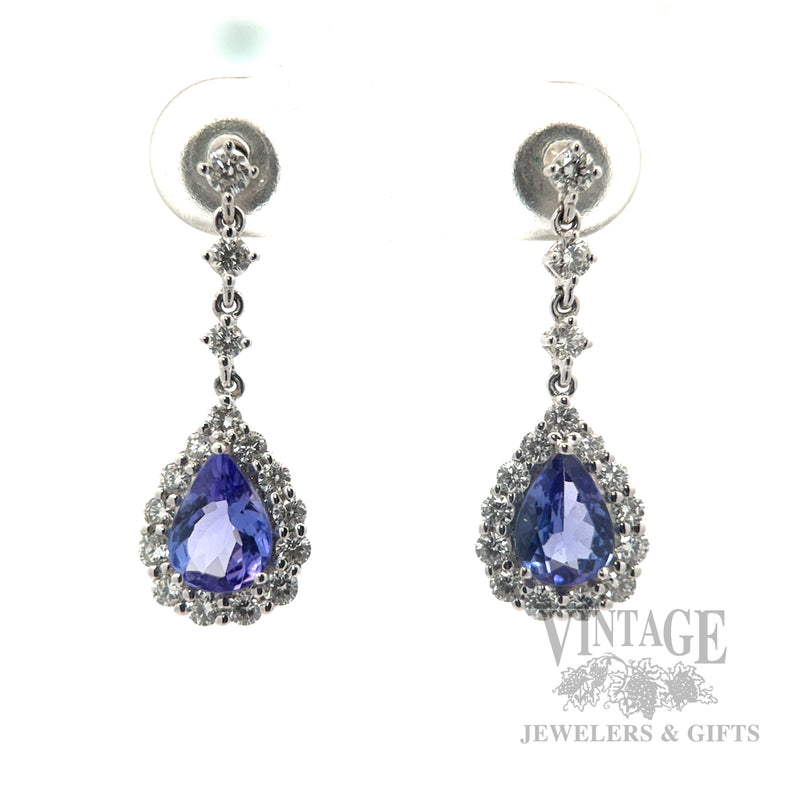 Tanzanite and diamond 14k white gold drop earrings