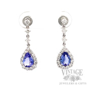 Tanzanite and diamond 14k white gold drop earrings front