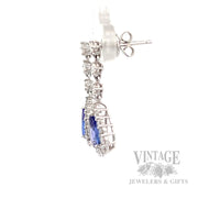 Tanzanite and diamond 14k white gold drop earrings side