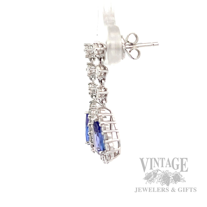 Tanzanite and diamond 14k white gold drop earrings side