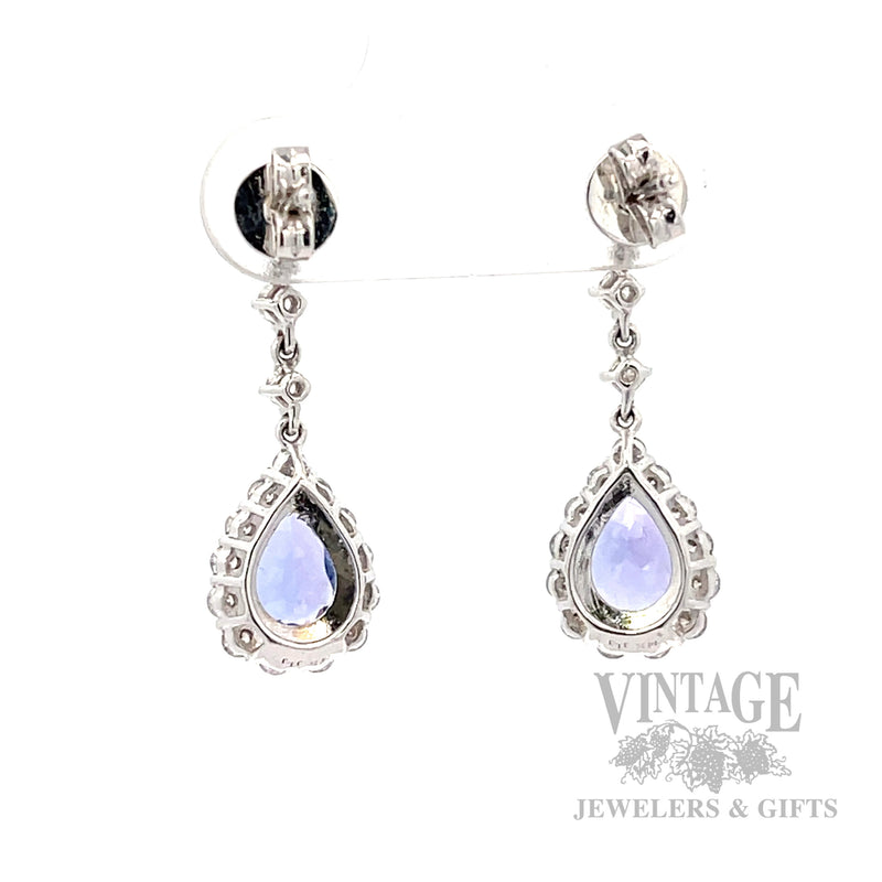 Tanzanite and diamond 14k white gold drop earrings Back