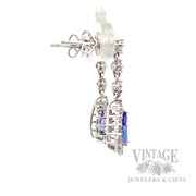Tanzanite and diamond 14k white gold drop earrings side