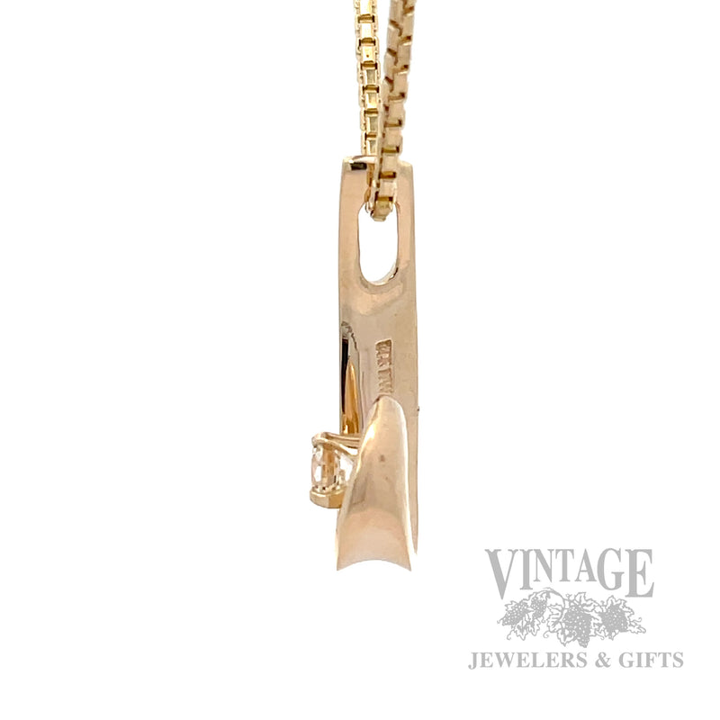 Scroll 14k gold and diamond .33 carat solitaire pendant side 2