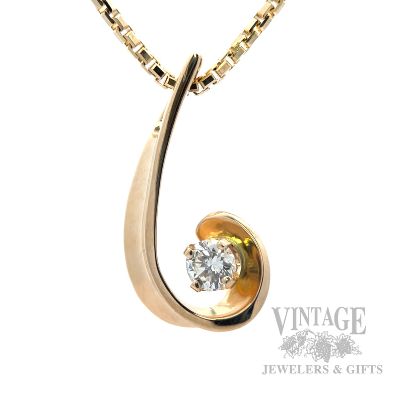 Scroll 14k gold and diamond .33 carat solitaire pendant
