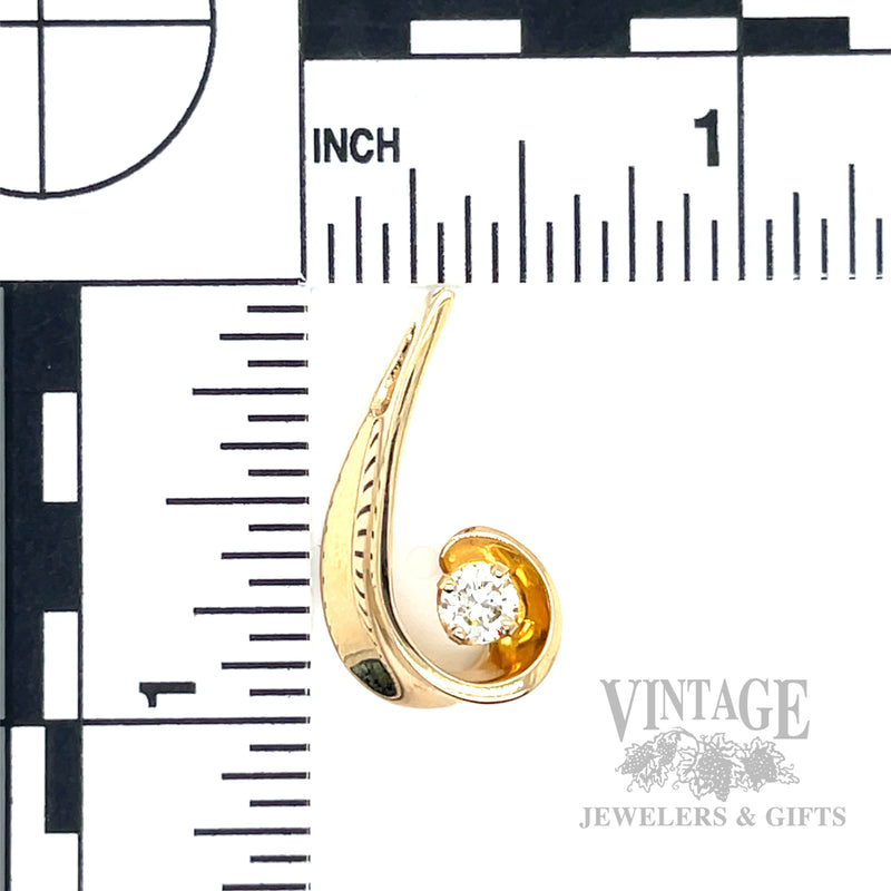 Scroll 14k gold and diamond .33 carat solitaire pendant scale