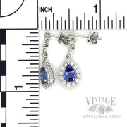 Tanzanite and diamond 14k white gold drop earrings scale