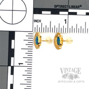 Crescent moon opal and diamond 18k gold stud earrings front