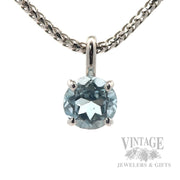Aquamarine solitaire 14k white gold pendant front