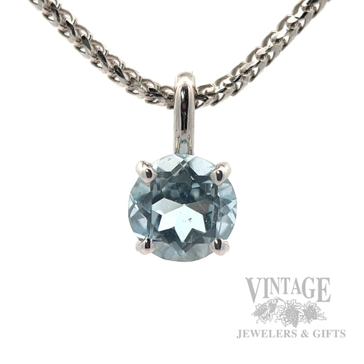 Aquamarine solitaire 14k white gold pendant front