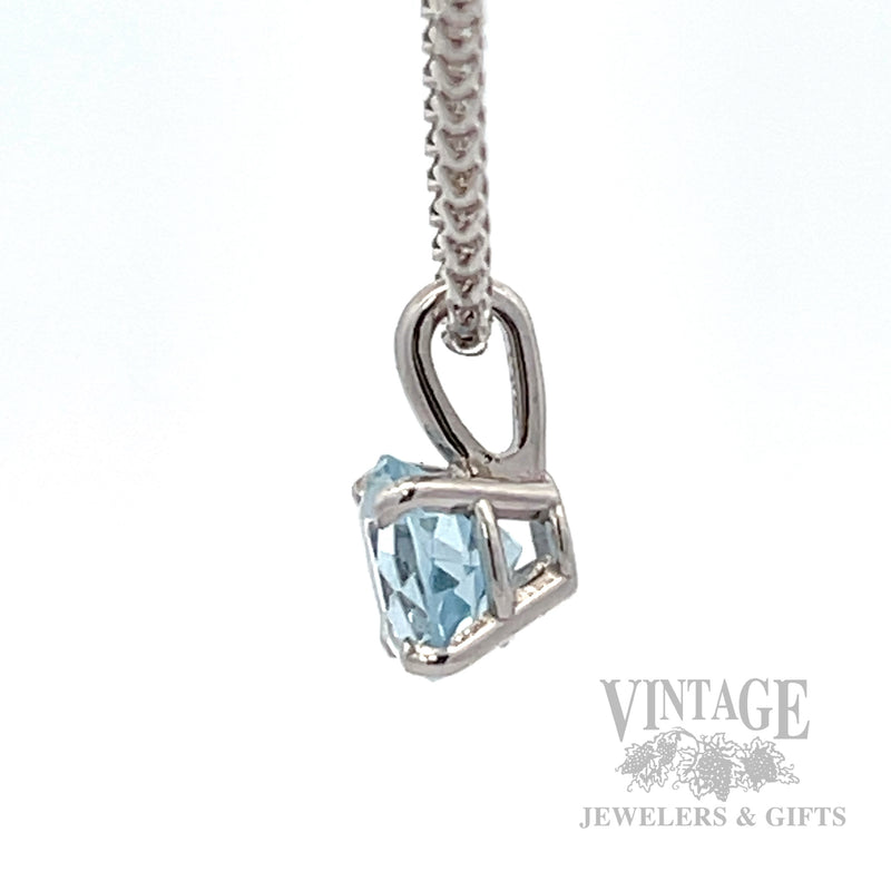 Aquamarine solitaire 14k white gold pendant side