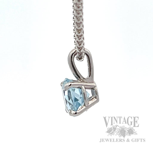 Aquamarine solitaire 14k white gold pendant side