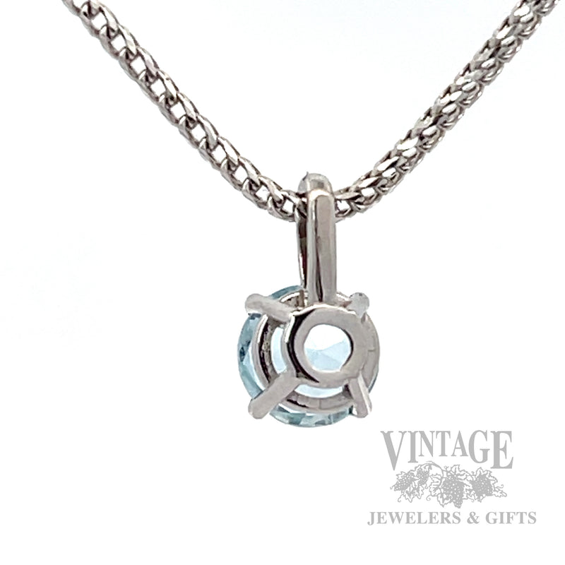 Aquamarine solitaire 14k white gold pendant back