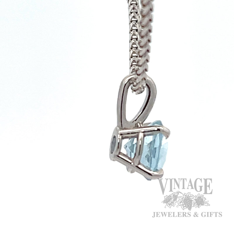 Aquamarine solitaire 14k white gold pendant side view