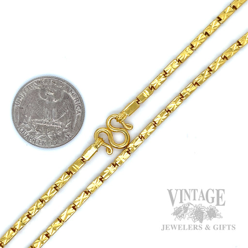 22" 24k yellow gold 2 mm fancy box chain scale