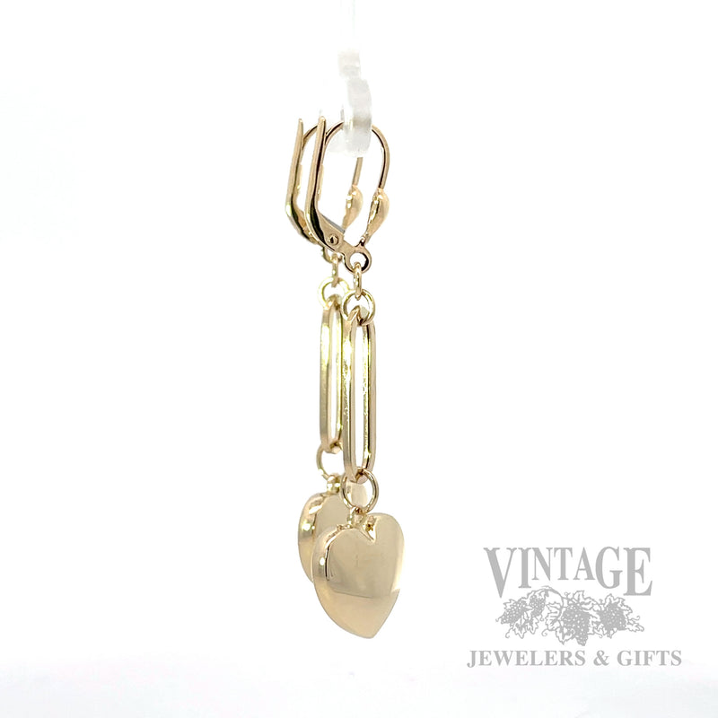 Dangling hearts 14k gold earrings