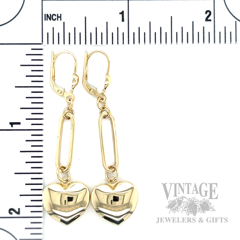 Dangling hearts 14k gold earrings