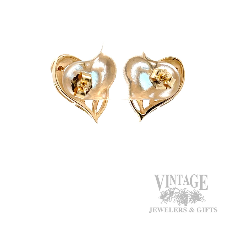 Heart shaped Swiss blue topaz and gold earrings back
