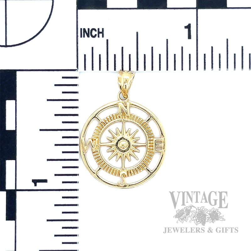Compass 10K Gold Pendant Scale View