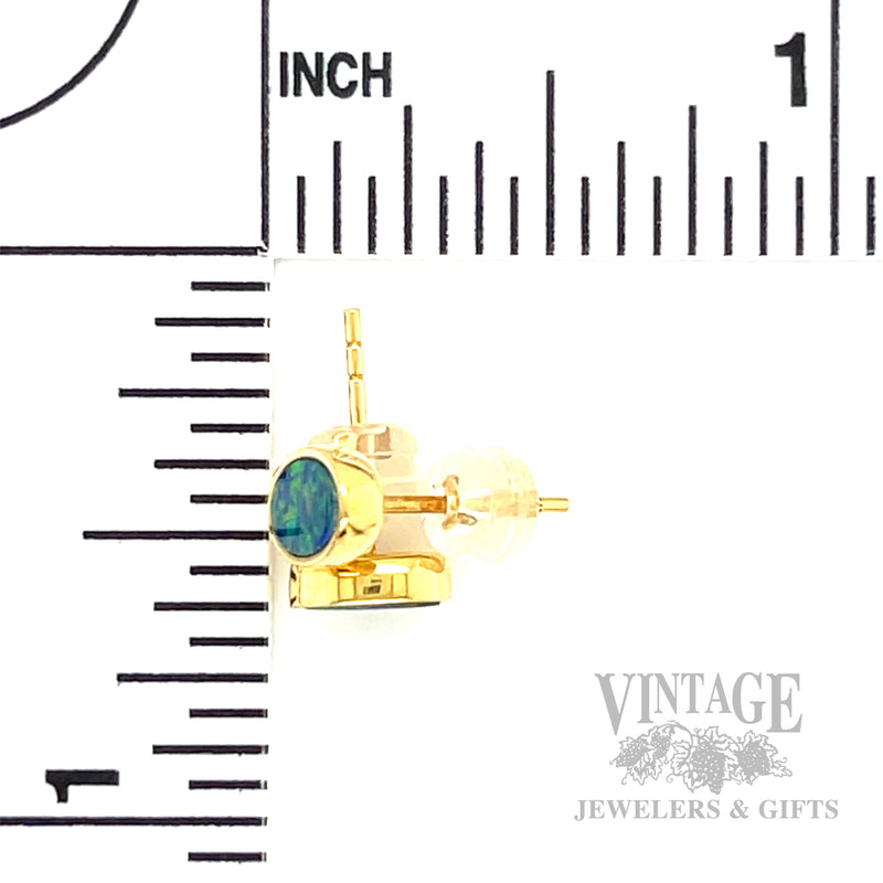 Oval Opal 18k Gold Bezel Set Stud Earrings
