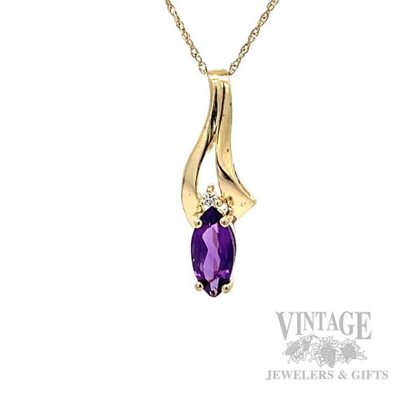 Amethyst and Diamond 14k Gold Pendant Front