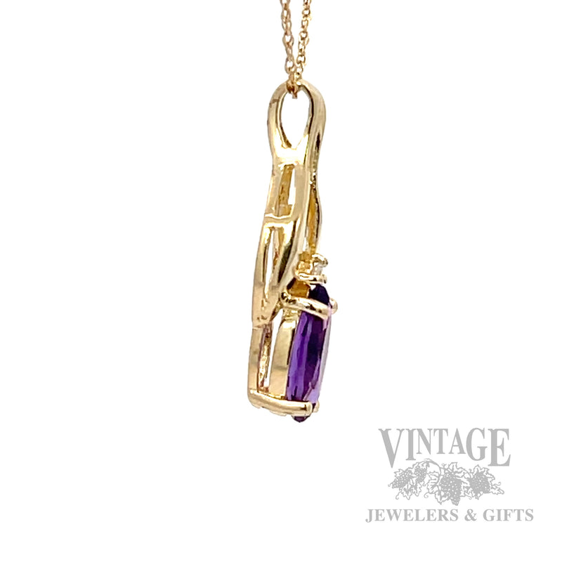 Amethyst and Diamond 14k Gold Pendant Side View
