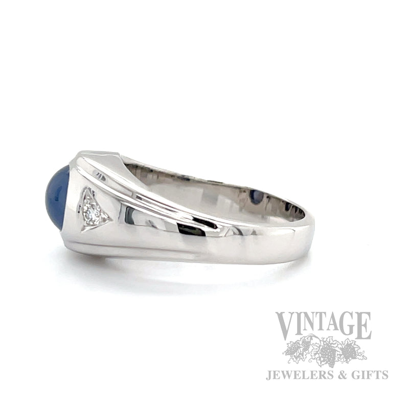 Blue Star Sapphire Diamond Accented 14k White Gold Ring