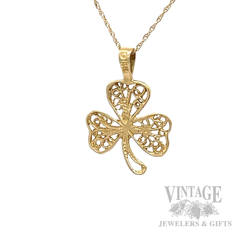 Pierced Clover 14k Gold Pendant Back View