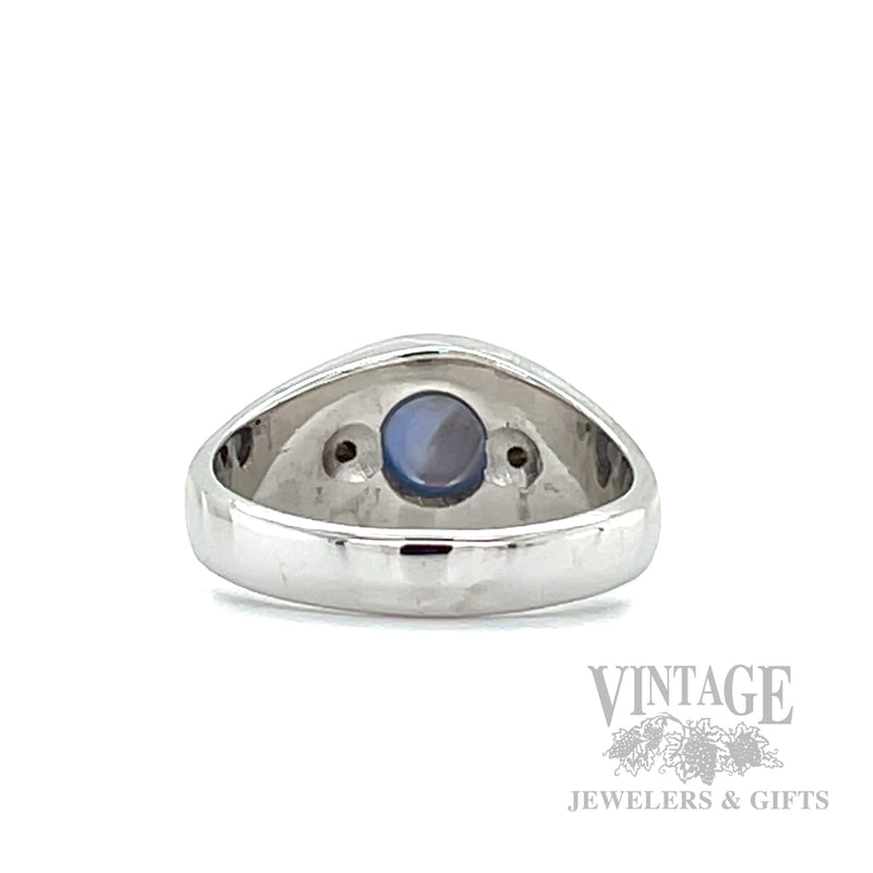 Blue Star Sapphire Diamond Accented 14k White Gold Ring Back View