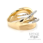 "Wave" 2 Row Diamond 14k Gold Ring Side View