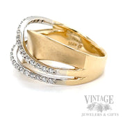 "Wave" 2 Row Diamond 14k Gold Ring Side View