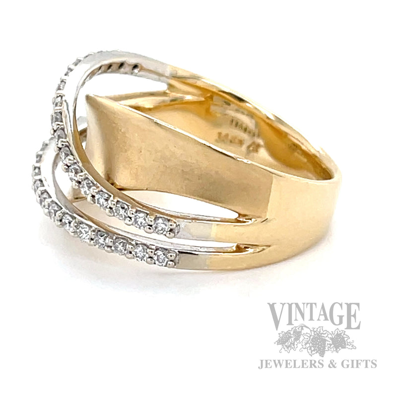"Wave" 2 Row Diamond 14k Gold Ring Side View