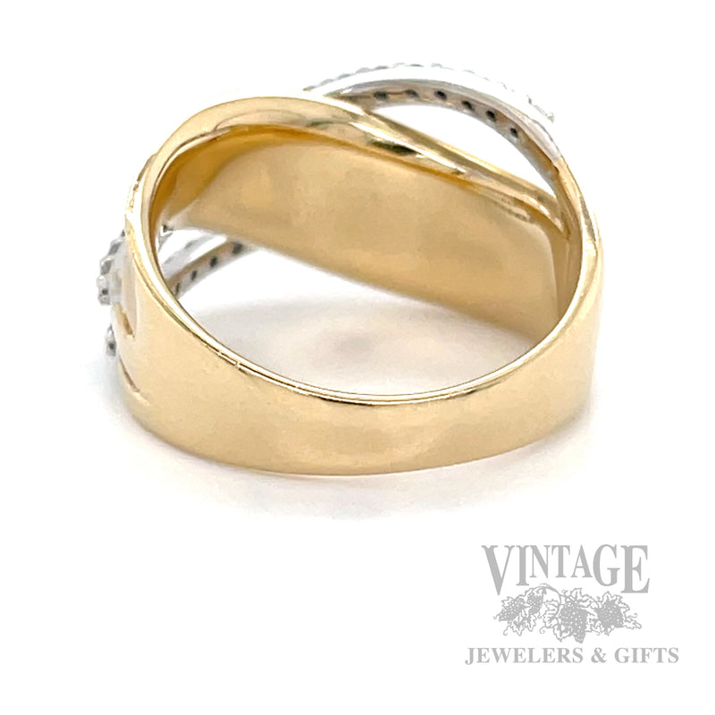 "Wave" 2 Row Diamond 14k Gold Ring Back View