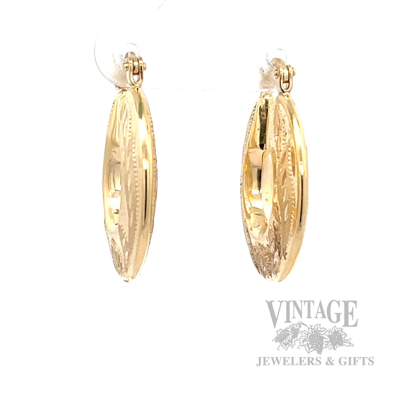 Engraved 14k Gold Hoop Earrings Front View