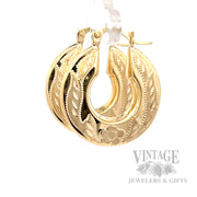 Engraved 14k Gold Hoop Earrings Side View