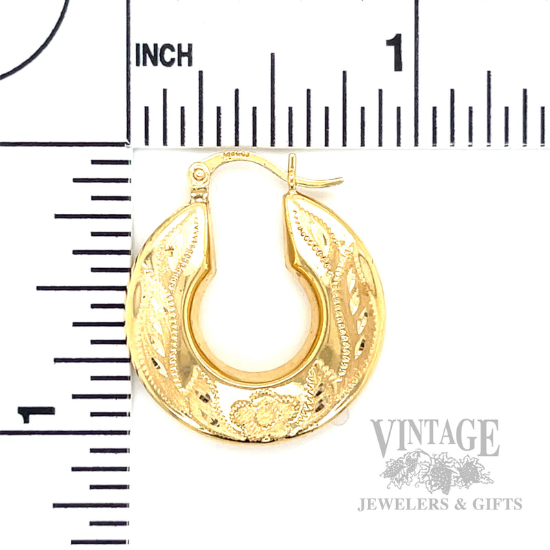 Engraved 14k Gold Hoop Earrings Scale View
