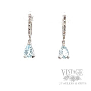 Aquamarine Diamond Accented 14k White Gold Dangle Earrings Front View