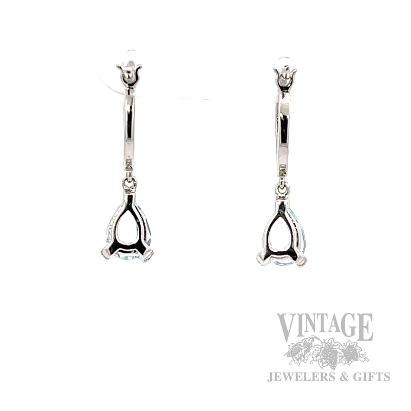 Diamond Accented Aquamarine 14k White Gold Dangle Earrings Back View