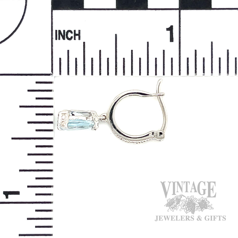 Diamond Accented Aquamarine 14k White Gold Dangle Earrings Scale View