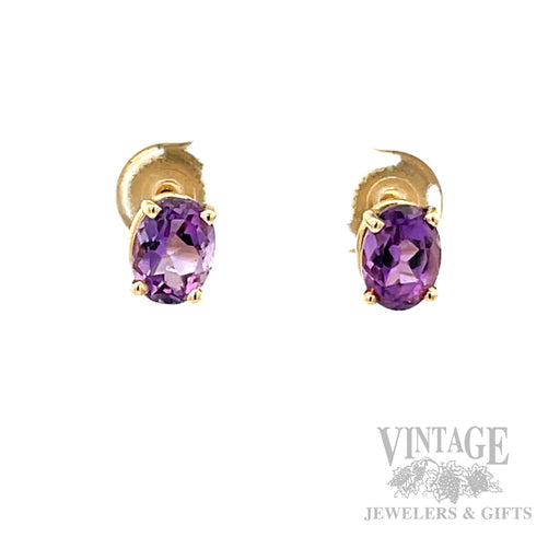 Oval Amethyst 14k Gold Stud Earrings Front View