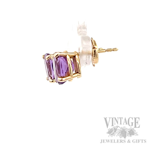 Oval Amethyst 14k Gold Stud Earrings Side View
