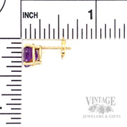 Oval Amethyst 14k Gold Stud Earrings Scale View