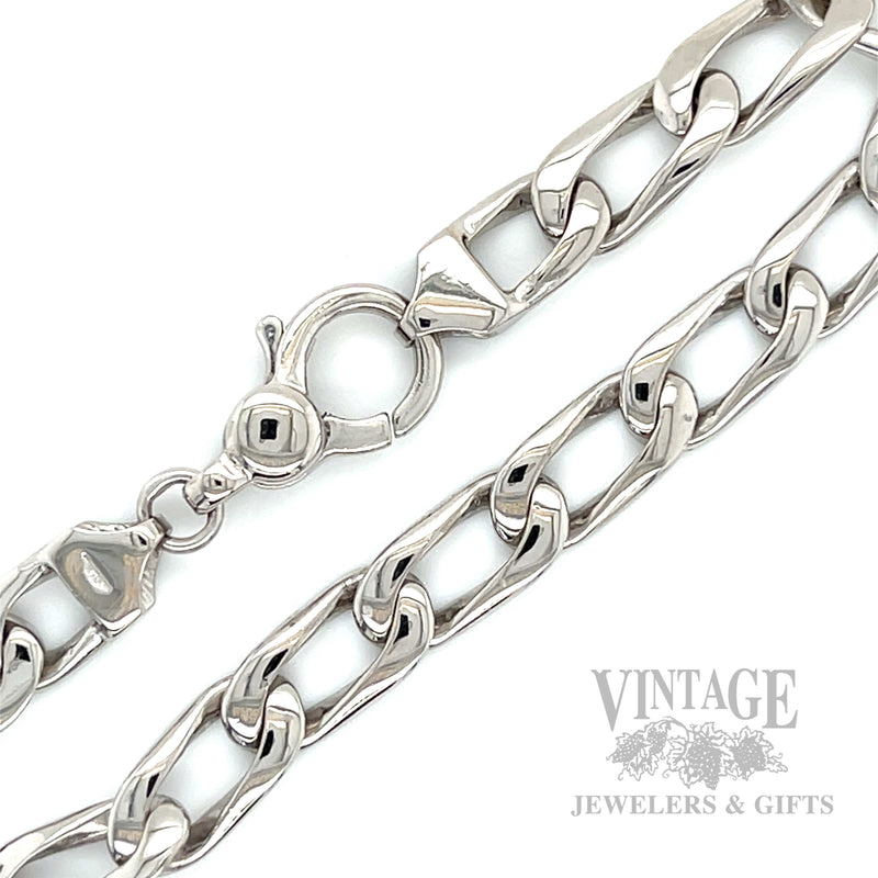 8" Open Curb Link 14k White Gold Bracelet Clasp Detail