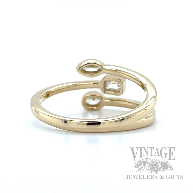 Mixed Cut Open Bypass 14k Gold Ring Back View