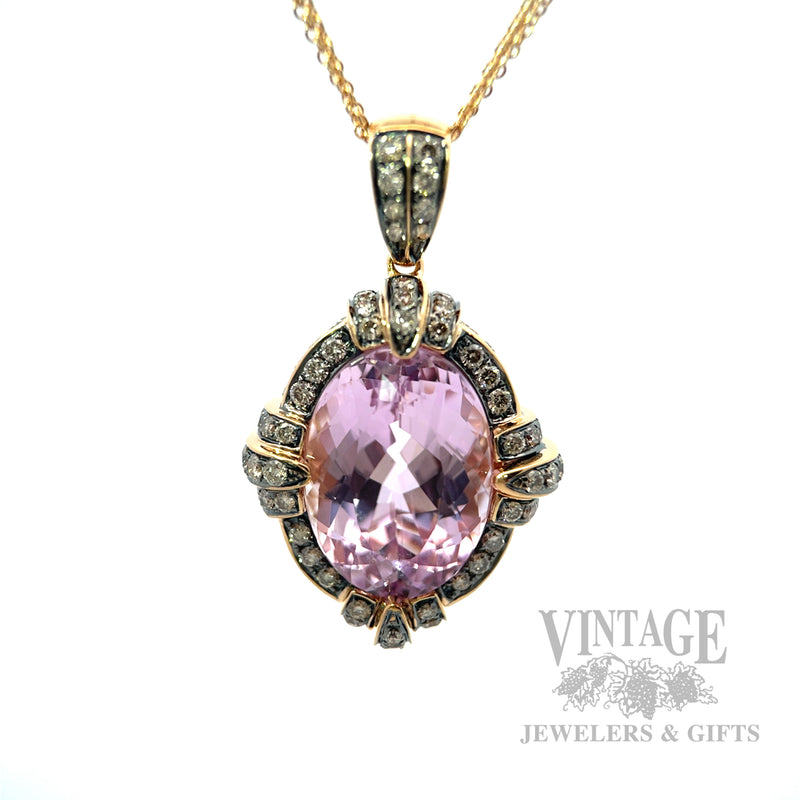 Kunzite 14k Rose Gold Pendant with Chocolate Diamond Accents